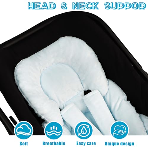 Image of GFU Infant Car Seat Insert Head and Body Support, Reversible Newborn Insert for Carseat with Strap Pads, Soft Stroller Cushion Pillow Insert for Boys and Girls, Fits for Stroller, Swing, Lightblue