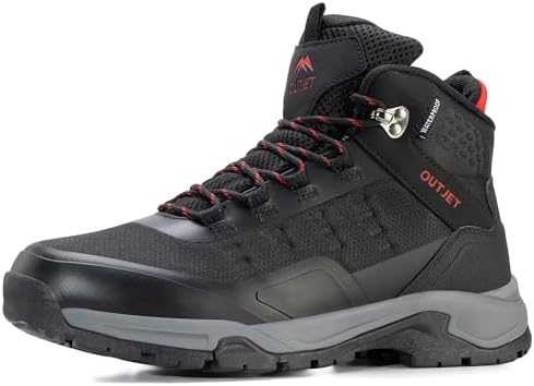 OUTJET Men's Waterproof Hiking Boots Lightweight Durable Outdoor Shoes
