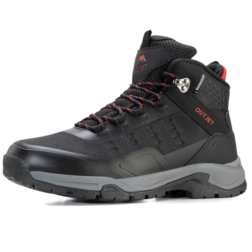 OUTJET Men's Waterproof Hiking Boots Lightweight Breathable All-Terrain Outdoor Ankle Boots Trekking Hiking Shoes