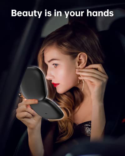 Gospire Rechargeable Travel Makeup Mirror With Lights And Magnification 1X/10X, Led Compact Mirror With 3 Light Colors & Adjustable Brightness, Small Vanity Mirror Handheld For Purses – Black #TOP7