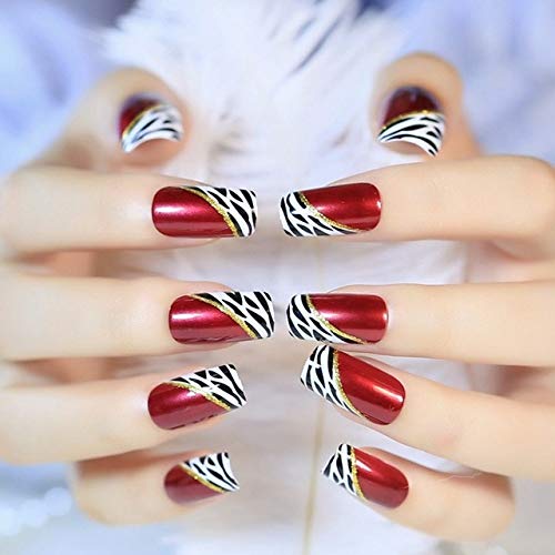 MLZJHH Fake Nails Mittelgroße Gefälschte Nägel Aus Marmor Quadratisch Dunkelrosa Damen-Acryl Diy-Nailart-Tipps Vorgefertigte Nägel Mit Kleber-Aufkleber