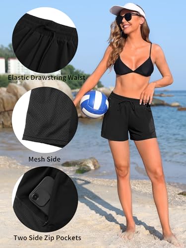 Image of ATTRACO Women Swim Shorts Side Split Swim Trunk 2 in 1 Board Shorts with Pockets Swim Bottom