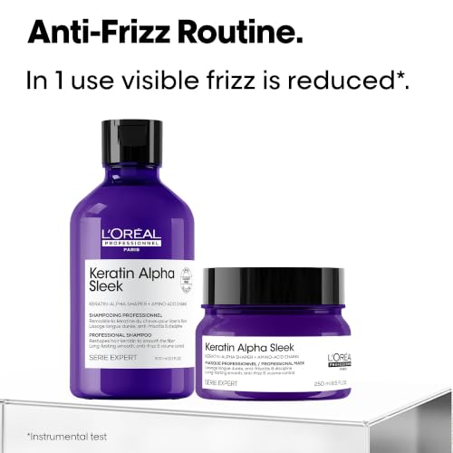 Image of L'Oreal Professionnel Keratin Alpha Sleek Shampoo 300ml & Hair Mask 250ml | Frizz Control, Smoothness & 84% Less Frizz | Validated on Indian Hair