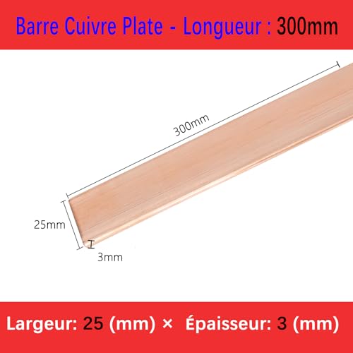 Coavoo Flache Kupferplatte, 3 mm x 25 mm x 300 mm, 1 Stück T2 reines Kupfer, flach, Kupferblech, flache Metallstange, 3 mm dick, 25 mm breit