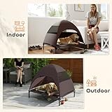 PawHut Hundeliege Outdoor mit Dach, Erhöhtes Hundebett für Große Hunde, Kühlendes Haustierliege mit Waschbares Mesh Stahlrahmen Tragtasche, Haustierbett für Draußen Camping 91x76x90cm, Kaffee