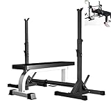 【Stabilité et sécurité】 Ce rack à squats et ce banc de musculation sont fabriqués à partir de tubes en acier de haute qualité, ce qui les rend stables et durables. Ils peuvent supporter jusqu'à 300 kg.
