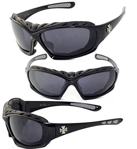 Mens Motorcycle Padded Goggles Sunglasses CH4873 - Several Colors Available! (Black - Grey)