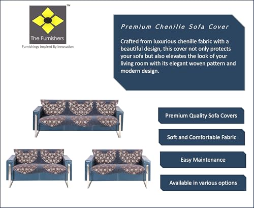Image of Premium Chenille Woven Anti-Slip 7 Seater Sofa Cover | L-Shape Sofa Seat Protector for Living Room | Durable & Stylish Slipcover - Grey Phoolkari