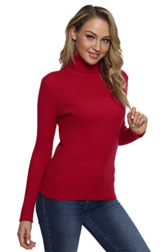 Image of PrettyGuide Women's Ribbed Turtleneck Long Sleeve Sweater Tops