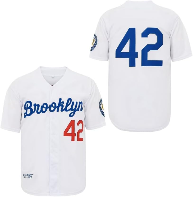 ZXCVB Men's Black Legend 42 Retro Baseball Jersey Embroidered Patches Sewn Hipster Hip Hop Jersey