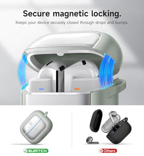Image of SURITCH for Samsung Galaxy Buds 3 Pro (2024) / Buds 3 (2024) / Buds3 FE (2025) Case, Magnetic Bumper Cases, Rugged Shockproof Protective Covers with Carabiner & Cleaning Kit & Removal Tool, Green