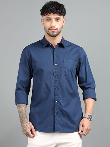 Image of Men Slim Fit Solid Spread Collar Casual Shirt