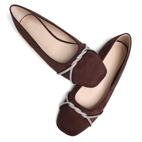 Image of TN TANGNEST Womens Casual Flats Chain Ballet Flats | Fashion Pointed Toe Rhinestone Flats, Comfort Slip On Dress Shoes for Business Work Office Wedding Party
