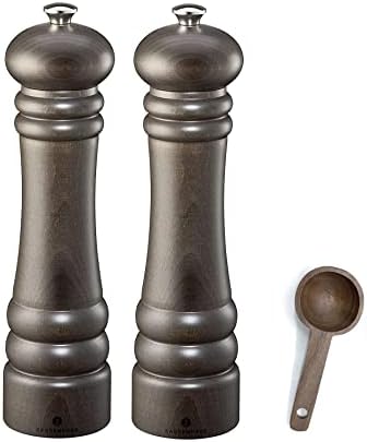 Zassenhaus Berlin Dark Stained Wood Salt & Pepper Mill Gift Set, Refillable Grinder, 9.4 Inches - With Wooden Spice Scoop