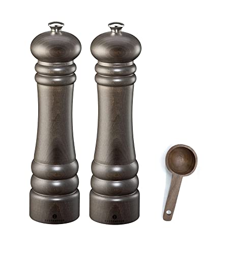 Zassenhaus Berlin Dark Stained Wood Salt & Pepper Mill Gift Set, Refillable Grinder, 9.4 Inches - With Wooden Spice Scoop #TOP2