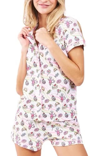 Monkey Heart Pajamas Womens,2 Piece Button Down Shorts Sets Y2K Loungewear Pjs Vacation Sleepwear For Gift Party4