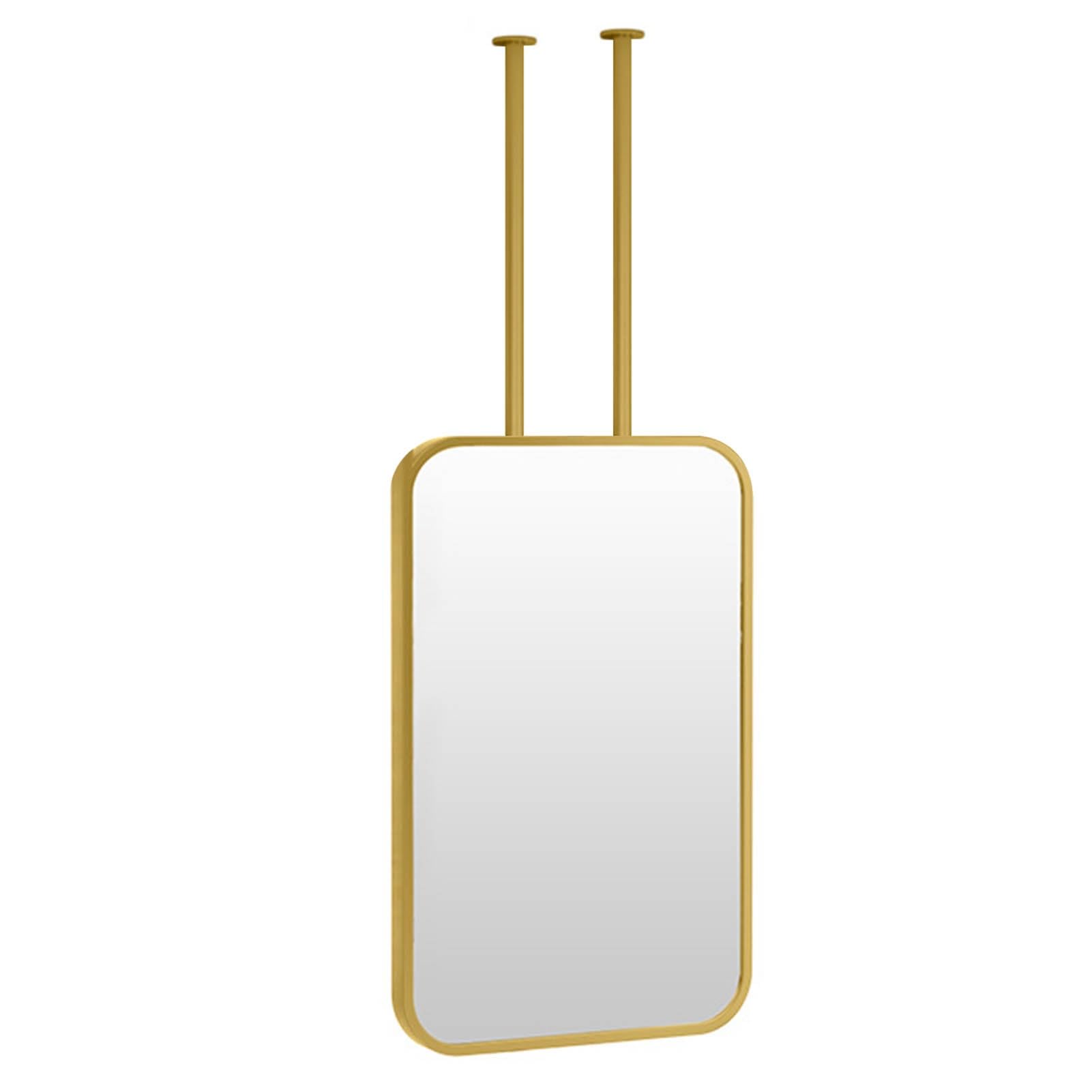 SXFSDOU Gold Floating Rectangular Simple Mirror with Hanging Rod Bathroom Mirror, Ceiling Mounted for Bedroom Entryway Living Room, Customizable Boom(50cmx70cm)