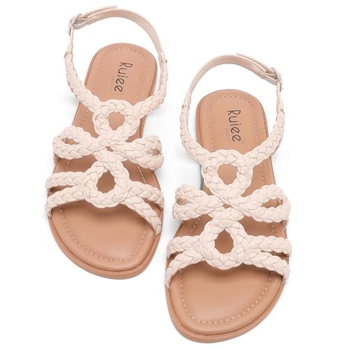 Image of Ruiee Wide Width Sandals for Women, Summer Flat Slides Casual Braided Wide Feet Sandal Comfort Slip on Sandals Open Toe Beach Shoes for Women.