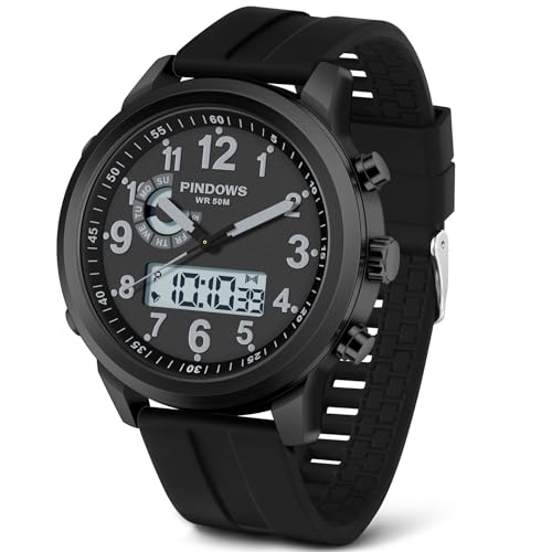 PINIDOUS Orologi da Uomo Orologi Digitali da Uomo per lo Sport All'aperto Multifunzionale Militare Quarzo Analogico Orologio Impermeabile In Acciaio Inox Moda Classica Orologio (Nero)