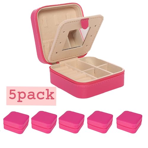 Image of KElofoN Jewelry Case and Box - Small Travel Jewelry Organizer for Girls & Women with Mirror (Rosy-5)