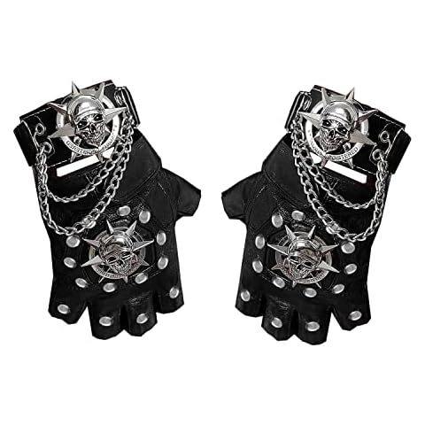 Steampunk Biker Leather Gloves Mens Skull Punk Rock Gloves (gloves with bracelt) Cover