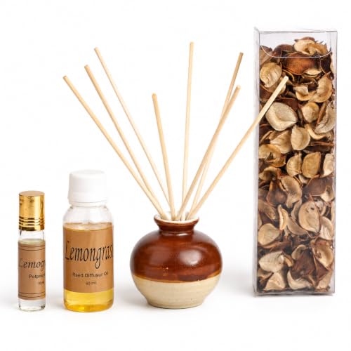 Image of AuraDecor Reed Diffuser Gift Set with Potpourri, Fragrance Oil & 6 Reed Sticks | Air Freshener for Living Room, Bedroom & Office | Decorative Aroma Diffuser Gift Set (Lemon Grass RD 10)