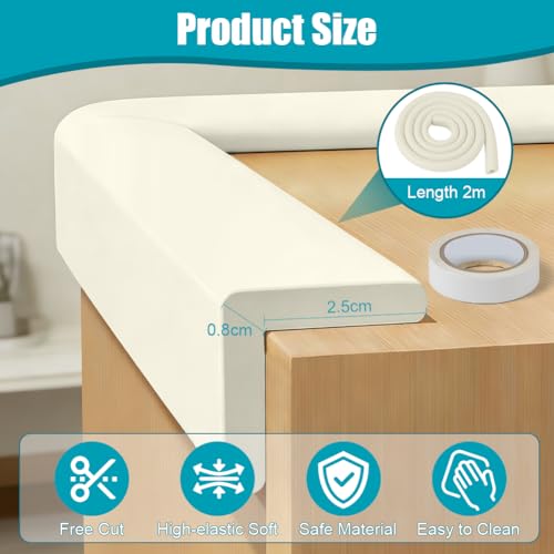 Vicloon Kantenschutz - 2 x 2M U-Förmige Baby Schaumstoff Selbstklebend, Tischkantenschutz Kinderschutz Stoßschutz für Tisch und Möbel Kanten - Beige