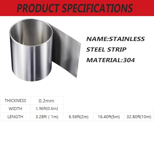 DRISSA 304 Edelstahl Rollenblatt Feinblech Blatt Folie,Für Handwerke Elektronische Geräte Silberton,Edelstahlblech Metallplatten Stahlblech Eisenblech,Dicke 0,2mm(Size:1.96ft(0.6m) x16.40ft(5m))