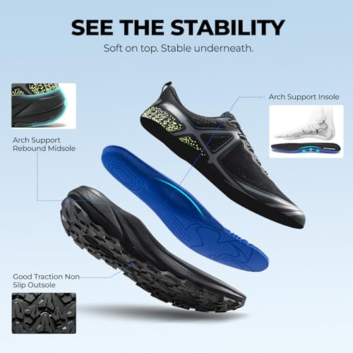 Image of Men's Wide Trail Running Shoes 2E Lightweight Cushioned, Non Slip Outdoor Hiking Sneakers with Arch Support Wide Width, Breathable Cross Training Athletic Walking Shoes for Men