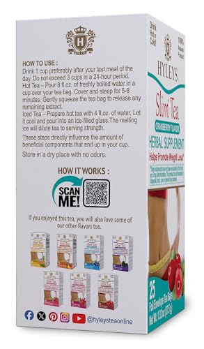 Hyleys Slim Tea Cranberry Flavor - Weight Loss Herbal Supplement Cleanse and Detox - 25 Tea Bags (1 Pack)