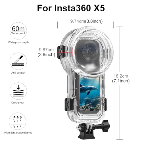 Image of 60M /196FT Invisible Diving Case for Insta360 X5 Underwater Waterproof Case Housing Shell for Insta 360 x5 Action Camera Protective Cover Accessories for Diving Surfing Swimming Skiing