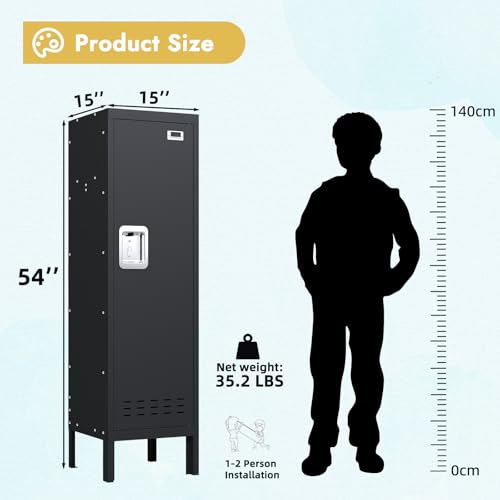 Image of BUTISOW Metal Kids Locker,Metal Cabinet Storage Lockers,Lockable for Employees with Door,54 inch Height Steel Locker,Lockable Steel Locker for Children's Room, Playroom, School,Gym