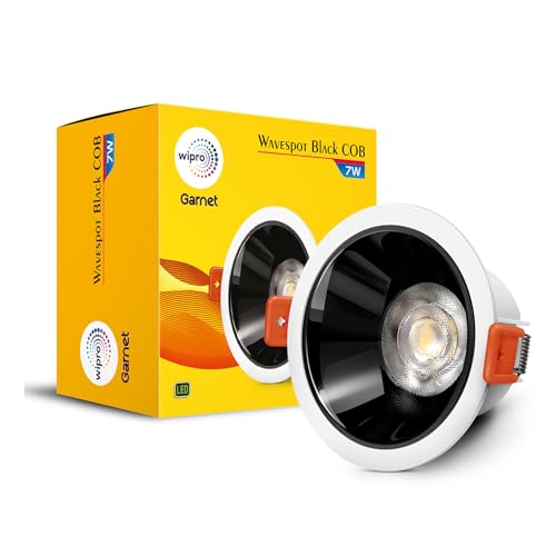 Image of wipro Garnet 7 Watt Wave Spot Black COB | Warm White (2700K) | High Voltage (440V) & Surge Protection (4 KV) | Sharp Beam Angle with Reflector for Home, Office and Store Cabinet Display | Pack of 1