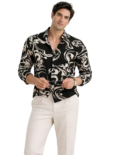 ZERNY Men's Black Abstract Printed Shirt | Regular Fit Full Sleev...