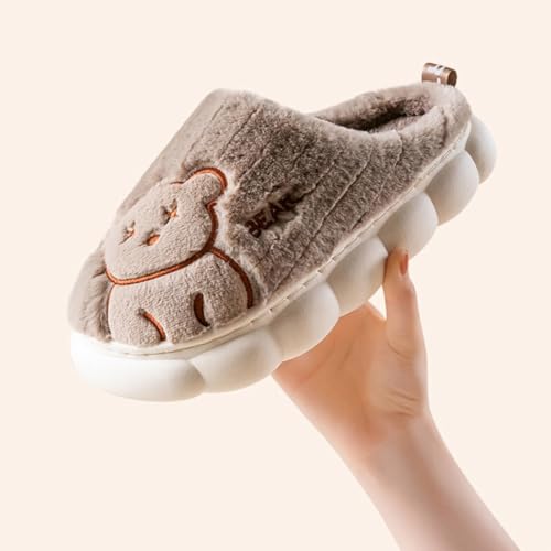 Cute Bear Fuzzy Slippers Y2k Aesthetic Warm Fluffy Platform Slides for Women Couple Indoor Pink Purple Blue Brown4