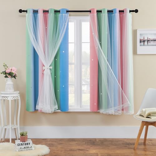 Image of XiDi Curtains for Bedroom Decor, Rainbow Pink GreenBlue52 /54 /1