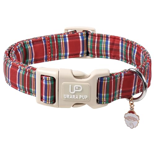 Image of Christmas Plaid Dog Collar, Red and Blue Check Adjustable Pet Collar with Quick Release, Christmas Stripes Collar for Small Medium Large Dogs M