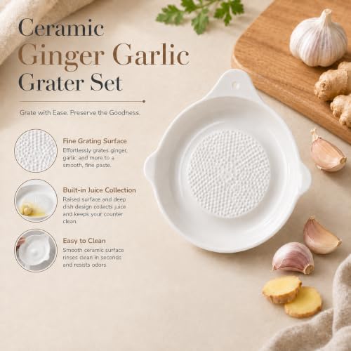 Image of Ceramic Handheld Ginger Garlic Grater Mini Mortar Spice Tool Kitchen Zester Citrus Fruit Grating Plate Nonstick Small Size Easy Clean Home Cooking Accessory (Big Size 16cm)