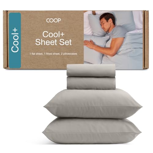 Image of Coop Home Goods Cool+ Cooling Bed Sheets, 4 Piece Full Sheet Set, Dove Grey Breathable Cooling and Super Soft, Luxury Spa & Hotel Quality, Full Size Bed Set
