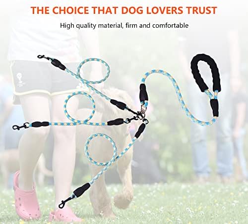 Three Dog Leash,Comfortable Three Dog with Reflective,360 Swivel No Tangle 3 Dog Training Leash,for Multiple Large Medium Small Dogs (Blue 1, Three Leashes) - 5