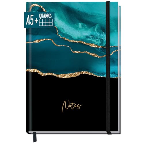 paper&you® cuaderno de notas A5+ cuadriculado con banda elástica 'turquesa brillante' 156 páginas, 78 hojas, como diario, agenda - sostenible & respetuoso con el clima
