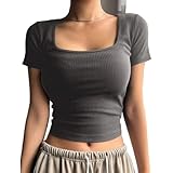 Women's Twill Cotton Half Sleeve Square T-Shirt (حديدي, One Size Fit All)