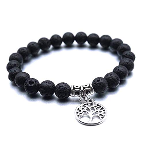 Real Crystal Tree Of Life Natural Lava Rock Beads Bracelet,Stretch Elastic Bracelets,Adjustable Rope Gemstone Bracelets for Men Women Tree of Life