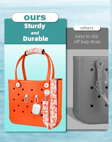 Image of Bag Strap Crossbody Charms for Bogg Bag Accessories - Shoulder Strap Neoprene Luggage Handle Wrap for Suitcase & 2 Key Holders Orange Daisy