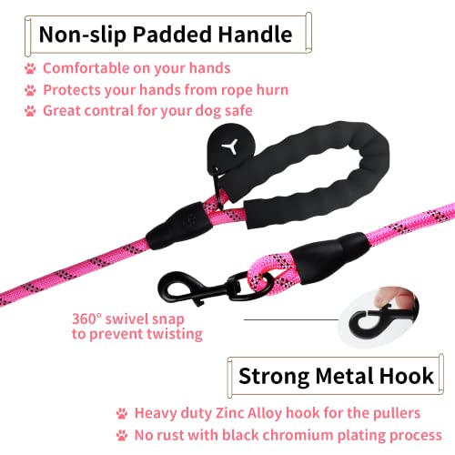 Starkes Hundeleine, 3M/2M,Geeignet für mittelgroße und große Hunde, Mit komfortablem gepolstertem Griff und hoher reflektierender Linie (Pink, 3M×12mm)