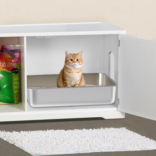 Arenero para gato de acero inoxidable 17.7x13.7x4 pulgadas miniatura 5