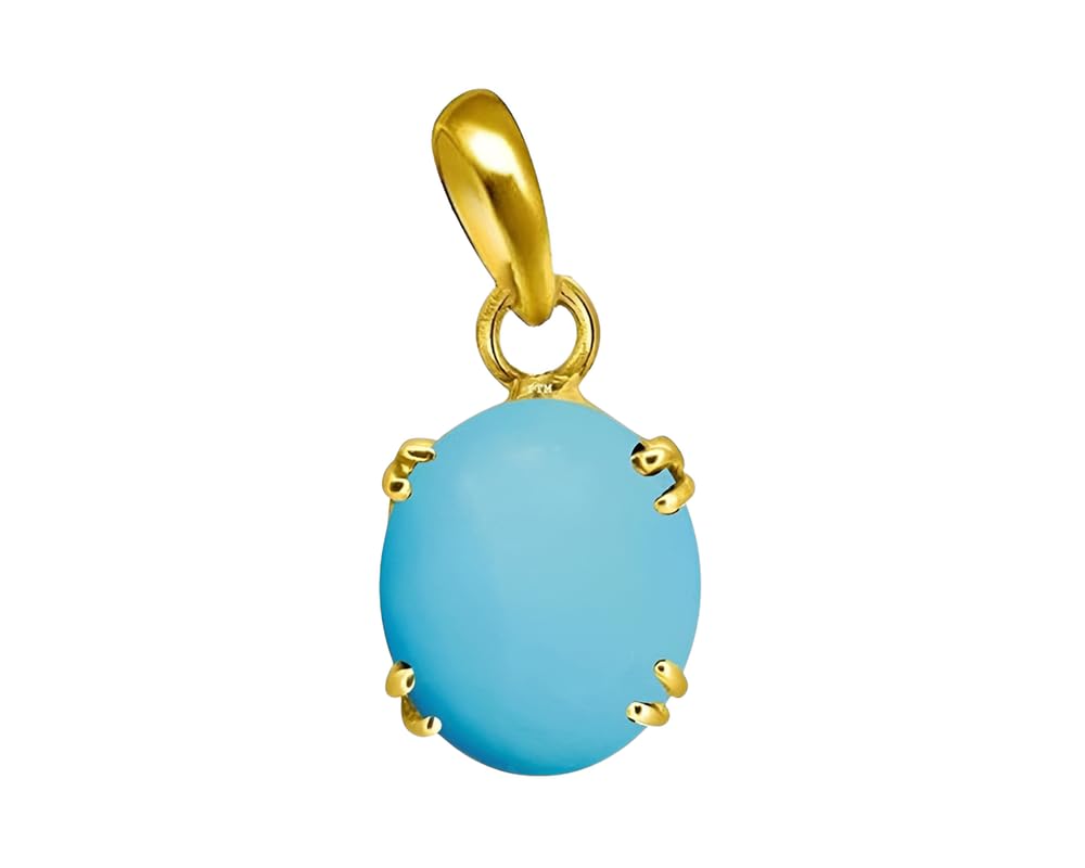 Ptm Natural Turquoise/Firoza 3.25 to 10.25 Ratti or 3.00 to 9.50 Carat Astrological Certified Gemstone Panchdhatu/5 Metals 22k Gold Plated Pendant for Men & Women