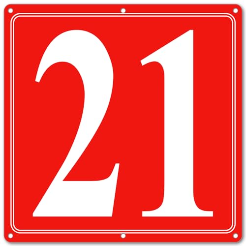 Image of Premium Aluminum Number Signs 21, Metal 12 inch X 12 inch Red Numbered Signs Outdoor for Parking Lots, Floor, Dock, Court, Aisle, Field, High Visibility, No Fade, Weather-resistant