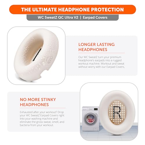 Image of WC SweatZ QC Ultra - Patented Protective Earpad Covers Compatible with Bose QuietComfort Ultra Gen 1 & Gen 2 by Wicked Cushions | Sweatproof & Washable | White Smoke