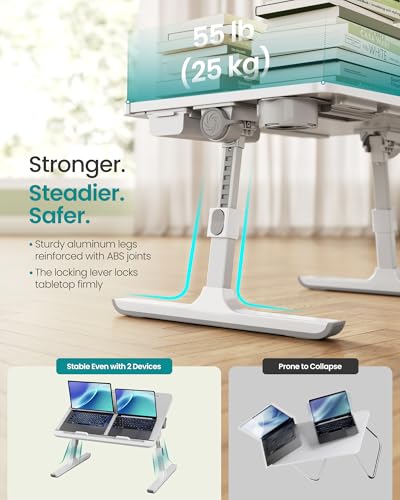 Image of SONGMICS Bed Laptop Desk, Foldable Bed Desk for Laptop, 15.7 x 22 Inches Large Desktop, 120 Stepless Tilt, Adjustable Height, Cup Holder, Tray, Portable Bed Sofa Table, Gray ULLD113GZ01